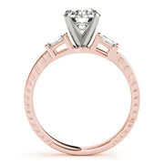 Round Diamond Ring with Baguette Side Stones in 10K/14K gold and platinum with certified lab-grown or natural diamonds