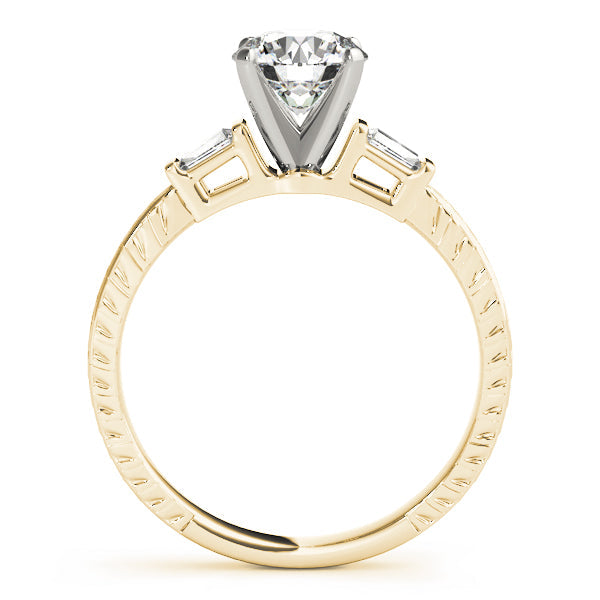 Round Diamond Ring with Baguette Side Stones in 10K/14K gold and platinum with certified lab-grown or natural diamonds