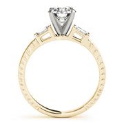 Round Diamond Ring with Baguette Side Stones in 10K/14K gold and platinum with certified lab-grown or natural diamonds