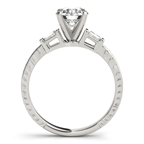 Round Diamond Ring with Baguette Side Stones in 10K/14K gold and platinum with certified lab-grown or natural diamonds