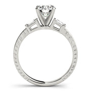 Round Diamond Ring with Baguette Side Stones in 10K/14K gold and platinum with certified lab-grown or natural diamonds