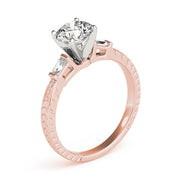 Round Diamond Ring with Baguette Side Stones in 10K/14K gold and platinum with certified lab-grown or natural diamonds