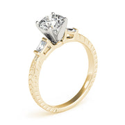 Round Diamond Ring with Baguette Side Stones in 10K/14K gold and platinum with certified lab-grown or natural diamonds