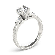 Round Diamond Ring with Baguette Side Stones in 10K/14K gold and platinum with certified lab-grown or natural diamonds