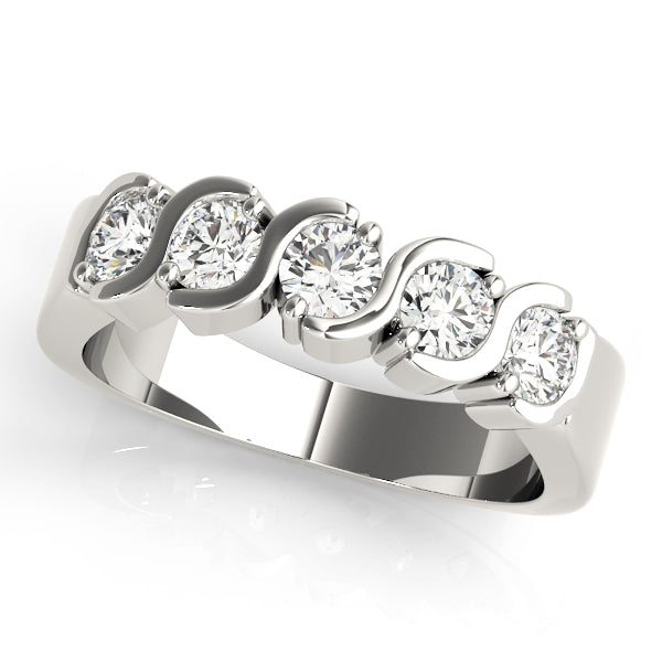 S Bands Half Eternity Ring in Gold & Platinum