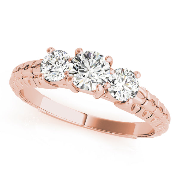 Round Three Stone Diamond Ring with Diamond Band in 10K/14K gold and platinum with certified lab-grown or natural diamonds