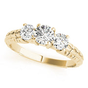 Round Three Stone Diamond Ring with Diamond Band in 10K/14K gold and platinum with certified lab-grown or natural diamonds