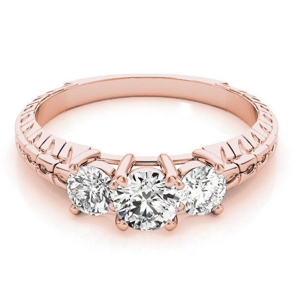 Round Three Stone Diamond Ring with Diamond Band in 10K/14K gold and platinum with certified lab-grown or natural diamonds