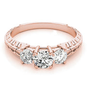 Round Three Stone Diamond Ring with Diamond Band in 10K/14K gold and platinum with certified lab-grown or natural diamonds