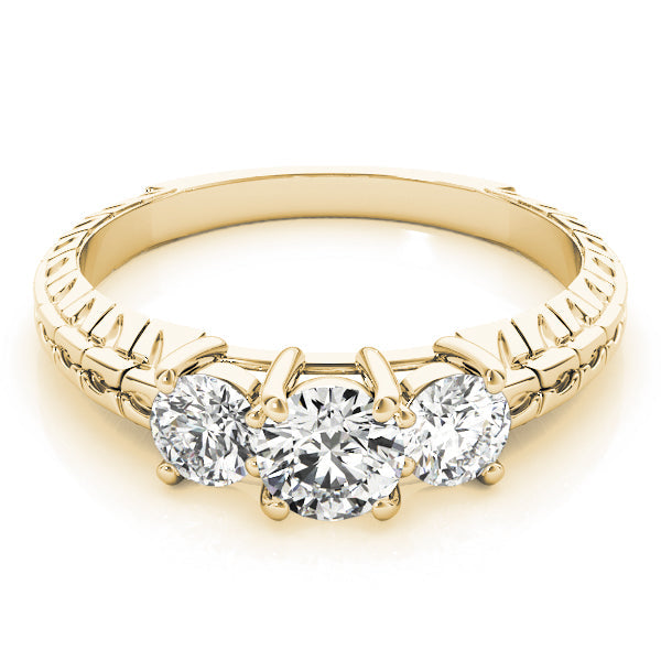 Round Three Stone Diamond Ring with Diamond Band in 10K/14K gold and platinum with certified lab-grown or natural diamonds