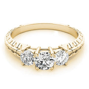 Round Three Stone Diamond Ring with Diamond Band in 10K/14K gold and platinum with certified lab-grown or natural diamonds