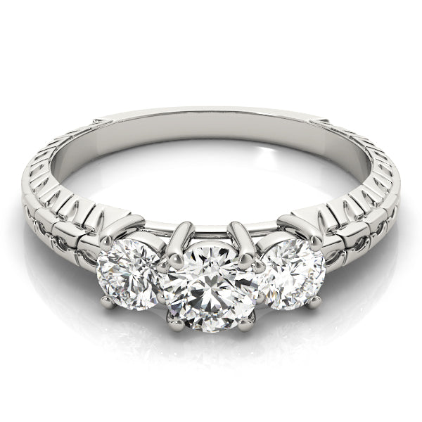 Round Three Stone Diamond Ring with Diamond Band in 10K/14K gold and platinum with certified lab-grown or natural diamonds