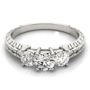 Round Three Stone Diamond Ring with Diamond Band in 10K/14K gold and platinum with certified lab-grown or natural diamonds