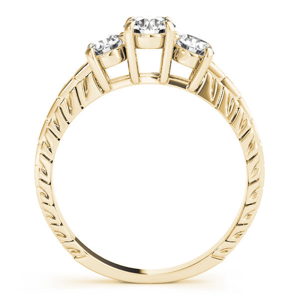 Round Three Stone Diamond Ring with Diamond Band in 10K/14K gold and platinum with certified lab-grown or natural diamonds