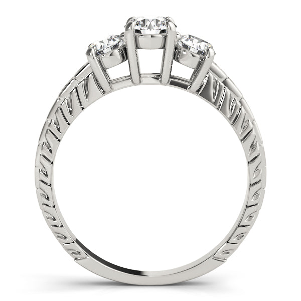Round Three Stone Diamond Ring with Diamond Band in 10K/14K gold and platinum with certified lab-grown or natural diamonds
