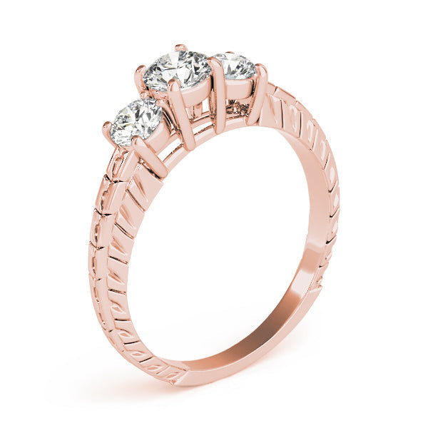 Round Three Stone Diamond Ring with Diamond Band in 10K/14K gold and platinum with certified lab-grown or natural diamonds