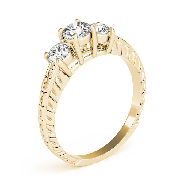 Round Three Stone Diamond Ring with Diamond Band in 10K/14K gold and platinum with certified lab-grown or natural diamonds