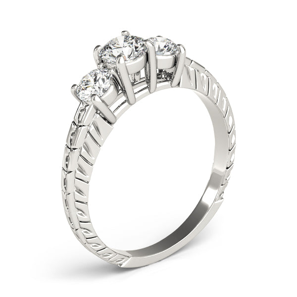 Round Three Stone Diamond Ring with Diamond Band in 10K/14K gold and platinum with certified lab-grown or natural diamonds