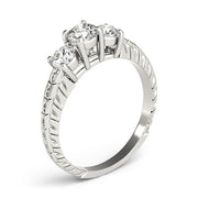 Round Three Stone Diamond Ring with Diamond Band in 10K/14K gold and platinum with certified lab-grown or natural diamonds