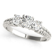 Round Three Stone Diamond Ring with Diamond Band in 10K/14K gold and platinum with certified lab-grown or natural diamonds