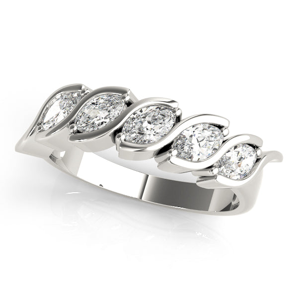 Fancy Marquise Bar Set Half Eternity Ring in Gold & Platinum