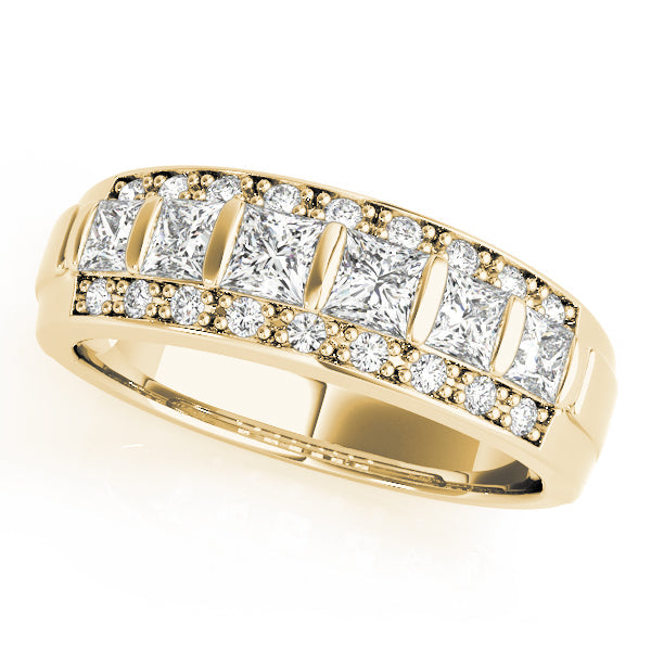 Multirow Fancy Princess Cut Half Eternity Ring in 10K/14K gold and platinum with certified lab-grown or natural diamonds