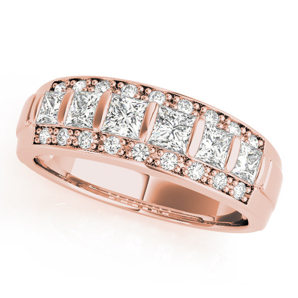 Multirow Fancy Princess Cut Half Eternity Ring in Gold & Platinum