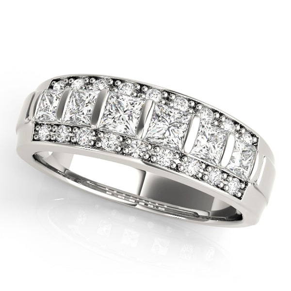 Multirow Fancy Princess Cut Half Eternity Ring in Gold & Platinum