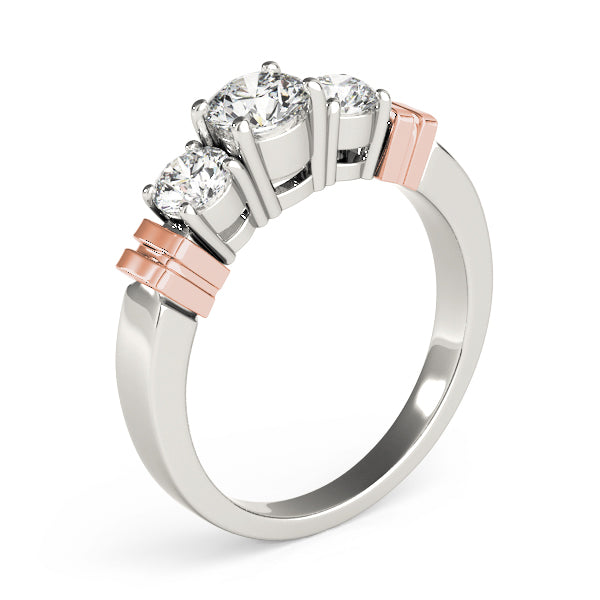 Three-Stone Round Diamond Engagement Ring in 10K/14K gold and platinum with certified lab-grown or natural diamonds