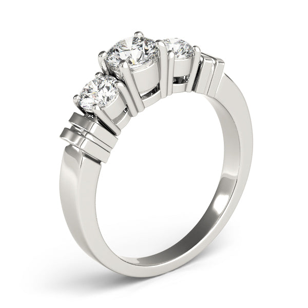 Three-Stone Round Diamond Engagement Ring in 10K/14K gold and platinum with certified lab-grown or natural diamonds