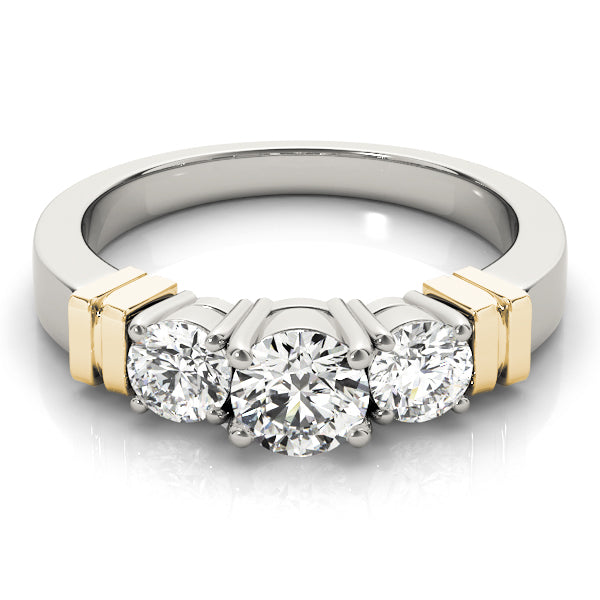 Three-Stone Round Diamond Engagement Ring in 10K/14K gold and platinum with certified lab-grown or natural diamonds