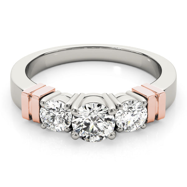 Three-Stone Round Diamond Engagement Ring in 10K/14K gold and platinum with certified lab-grown or natural diamonds