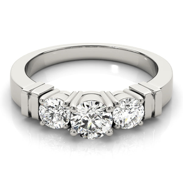 Three-Stone Round Diamond Engagement Ring in 10K/14K gold and platinum with certified lab-grown or natural diamonds