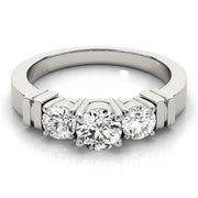 Three-Stone Round Diamond Engagement Ring in 10K/14K gold and platinum with certified lab-grown or natural diamonds