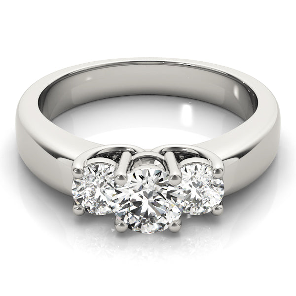 Three-Stone Round Diamond Engagement Ring in 10K/14K gold and platinum with certified lab-grown or natural diamonds
