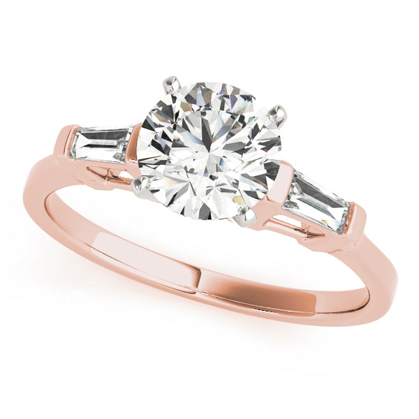 Romantic Three-Stone Baguette Round Diamond Engagement Ring in 10K/14K gold and platinum with certified lab-grown or natural diamonds