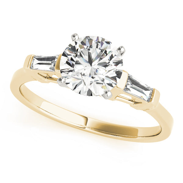 Romantic Three-Stone Baguette Round Diamond Engagement Ring in 10K/14K gold and platinum with certified lab-grown or natural diamonds