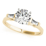 Romantic Three-Stone Baguette Round Diamond Engagement Ring in 10K/14K gold and platinum with certified lab-grown or natural diamonds