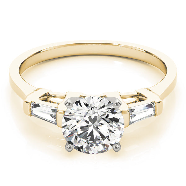 Romantic Three-Stone Baguette Round Diamond Engagement Ring in 10K/14K gold and platinum with certified lab-grown or natural diamonds