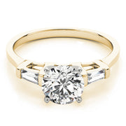Romantic Three-Stone Baguette Round Diamond Engagement Ring in 10K/14K gold and platinum with certified lab-grown or natural diamonds