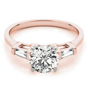 Romantic Three-Stone Baguette Round Diamond Engagement Ring in 10K/14K gold and platinum with certified lab-grown or natural diamonds
