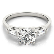 Romantic Three-Stone Baguette Round Diamond Engagement Ring in 10K/14K gold and platinum with certified lab-grown or natural diamonds