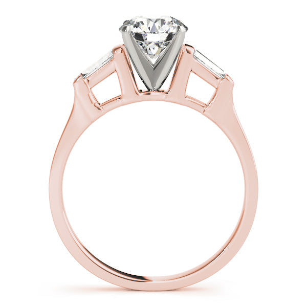 Romantic Three-Stone Baguette Round Diamond Engagement Ring in 10K/14K gold and platinum with certified lab-grown or natural diamonds