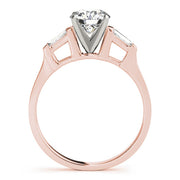 Romantic Three-Stone Baguette Round Diamond Engagement Ring in 10K/14K gold and platinum with certified lab-grown or natural diamonds