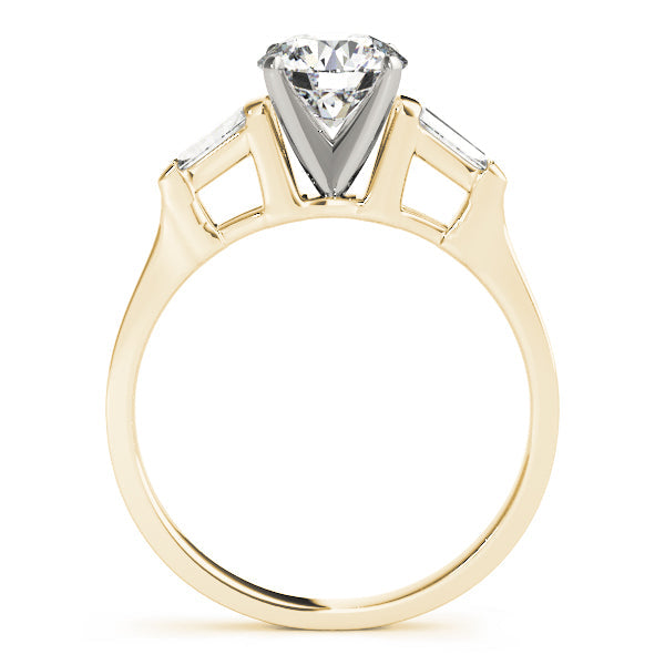 Romantic Three-Stone Baguette Round Diamond Engagement Ring in 10K/14K gold and platinum with certified lab-grown or natural diamonds