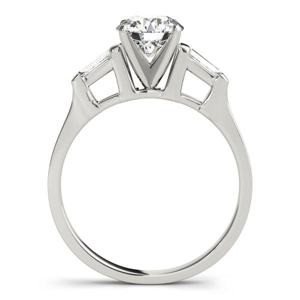 Romantic Three-Stone Baguette Round Diamond Engagement Ring in 10K/14K gold and platinum with certified lab-grown or natural diamonds