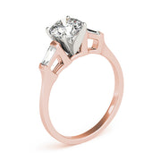 Romantic Three-Stone Baguette Round Diamond Engagement Ring in 10K/14K gold and platinum with certified lab-grown or natural diamonds