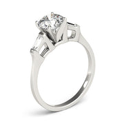 Romantic Three-Stone Baguette Round Diamond Engagement Ring in 10K/14K gold and platinum with certified lab-grown or natural diamonds