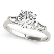 Romantic Three-Stone Baguette Round Diamond Engagement Ring in 10K/14K gold and platinum with certified lab-grown or natural diamonds