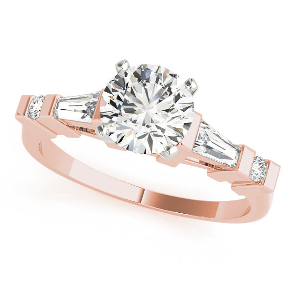Statement Fancy Shape Baguette Remounts Round Diamond Engagement Ring in 10K/14K gold and platinum with certified lab-grown or natural diamonds